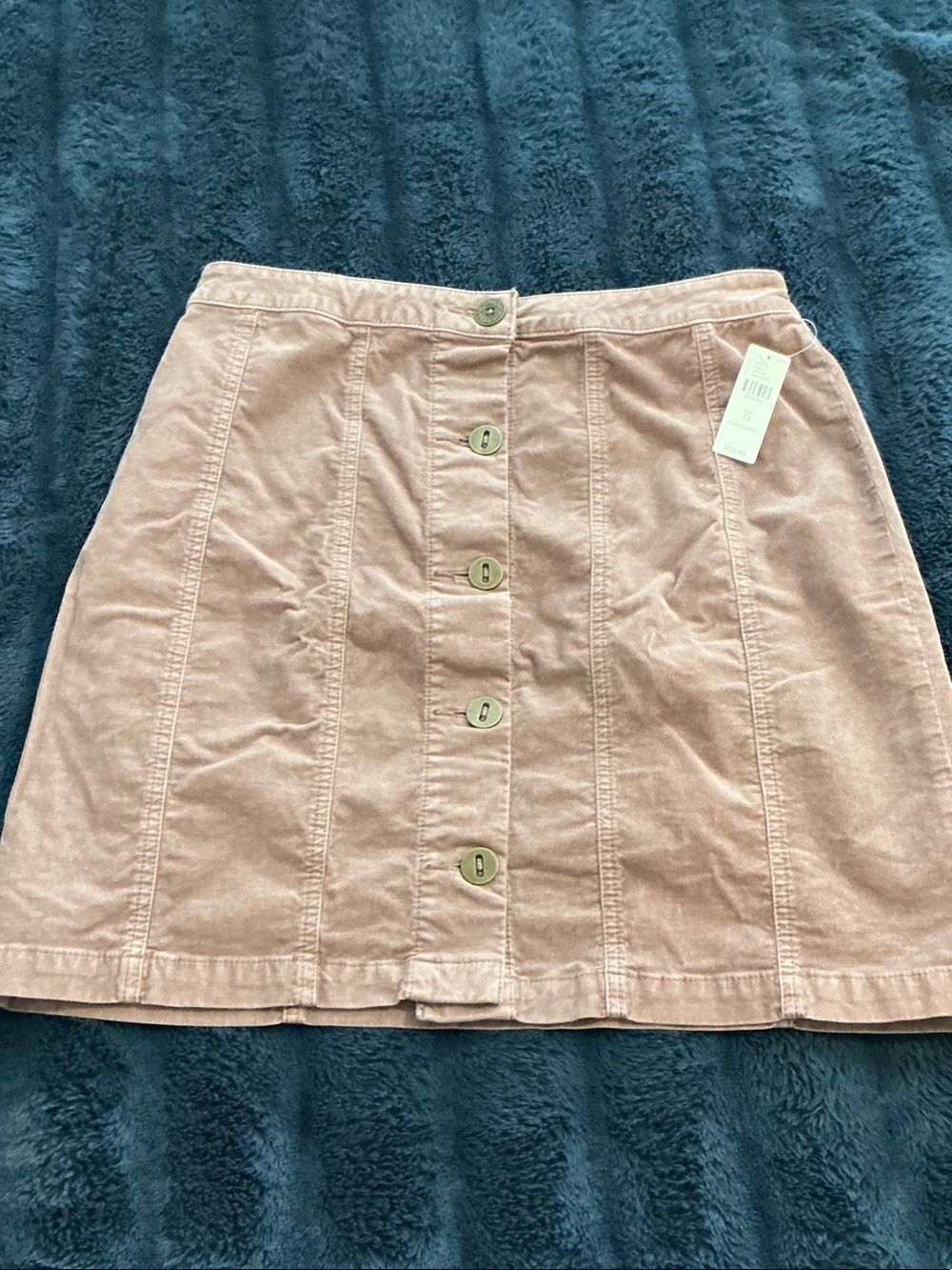 Anthropologie Dusty Blush Button-Front Corduroy A-Line Skirt
